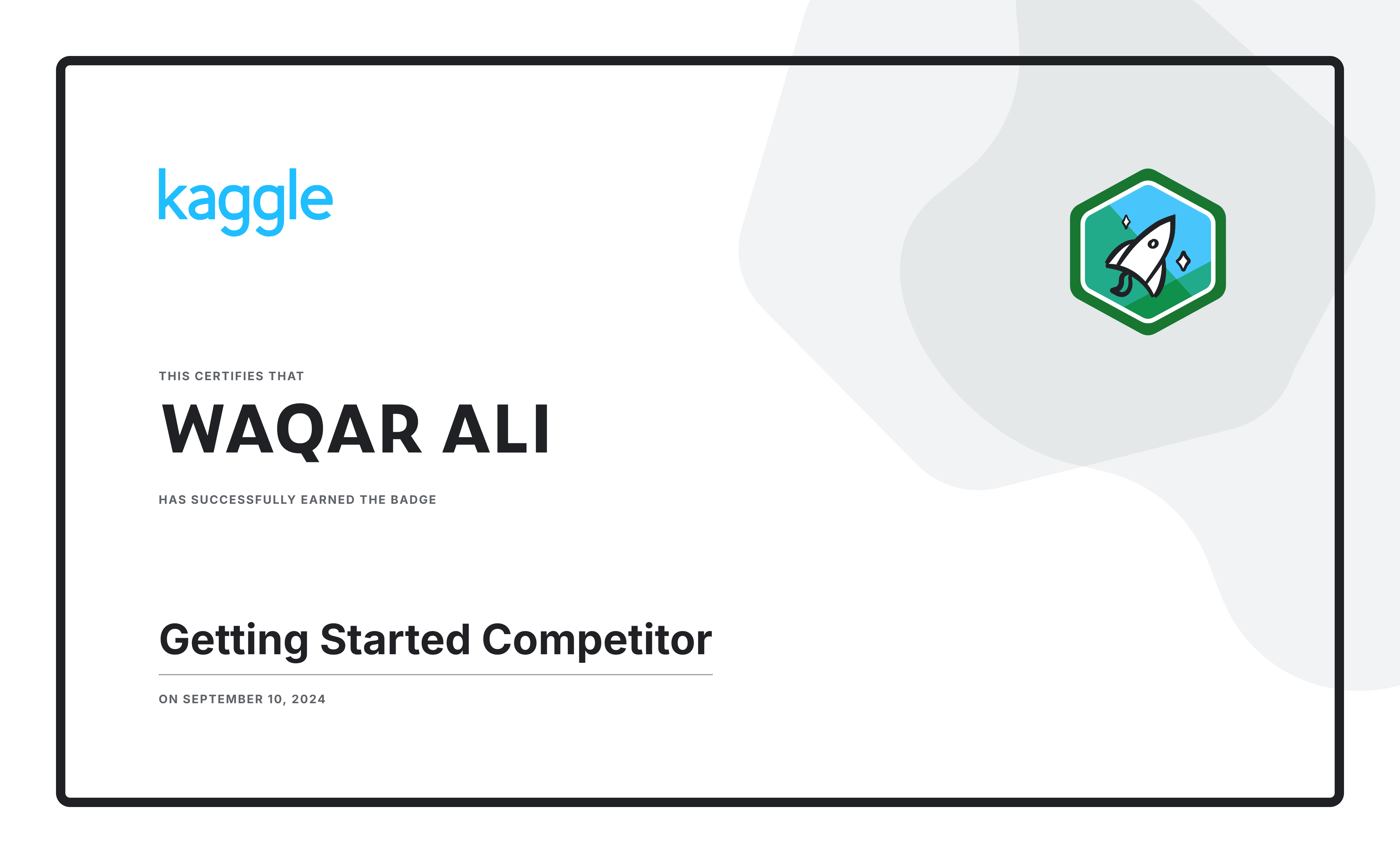 Kaggle Getting Started Competitor badge
